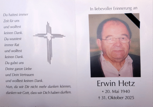 Trauer um unseren Freund und Gründer des SPD Ortsvereins Erwin Hetz