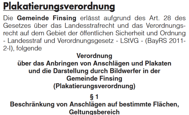 Plakatierungsverordnung der Gemeinde Finsing